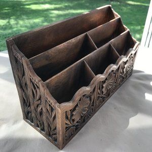Vintage Lerner Wood Look Letter Holder Mail Organizer Retro faux carved